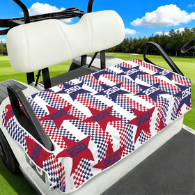 awufncksn independence day seat cover on a 2-seat cart for festive flair and protection.