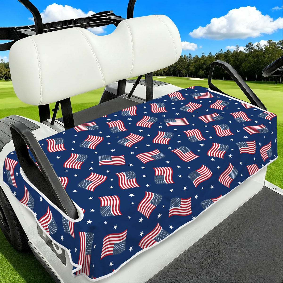 awufncksn Independence Day seat cover on a 2-seat golf cart with patriotic design boosts festivity