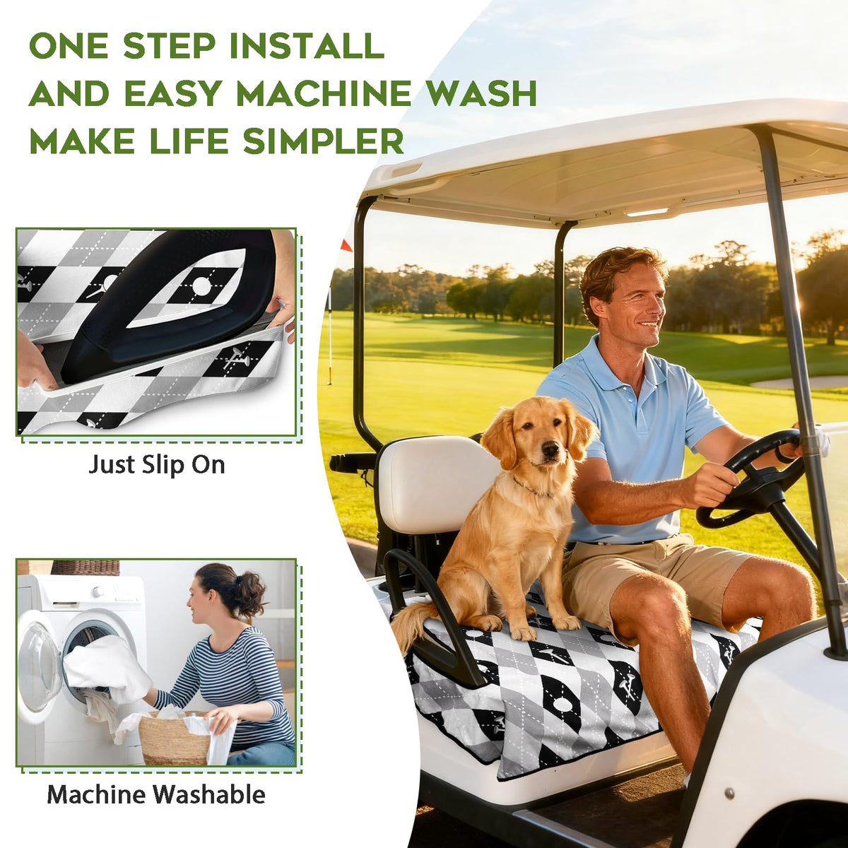 awufncksn machine-washable seat cover keeps seats fresh after rounds.