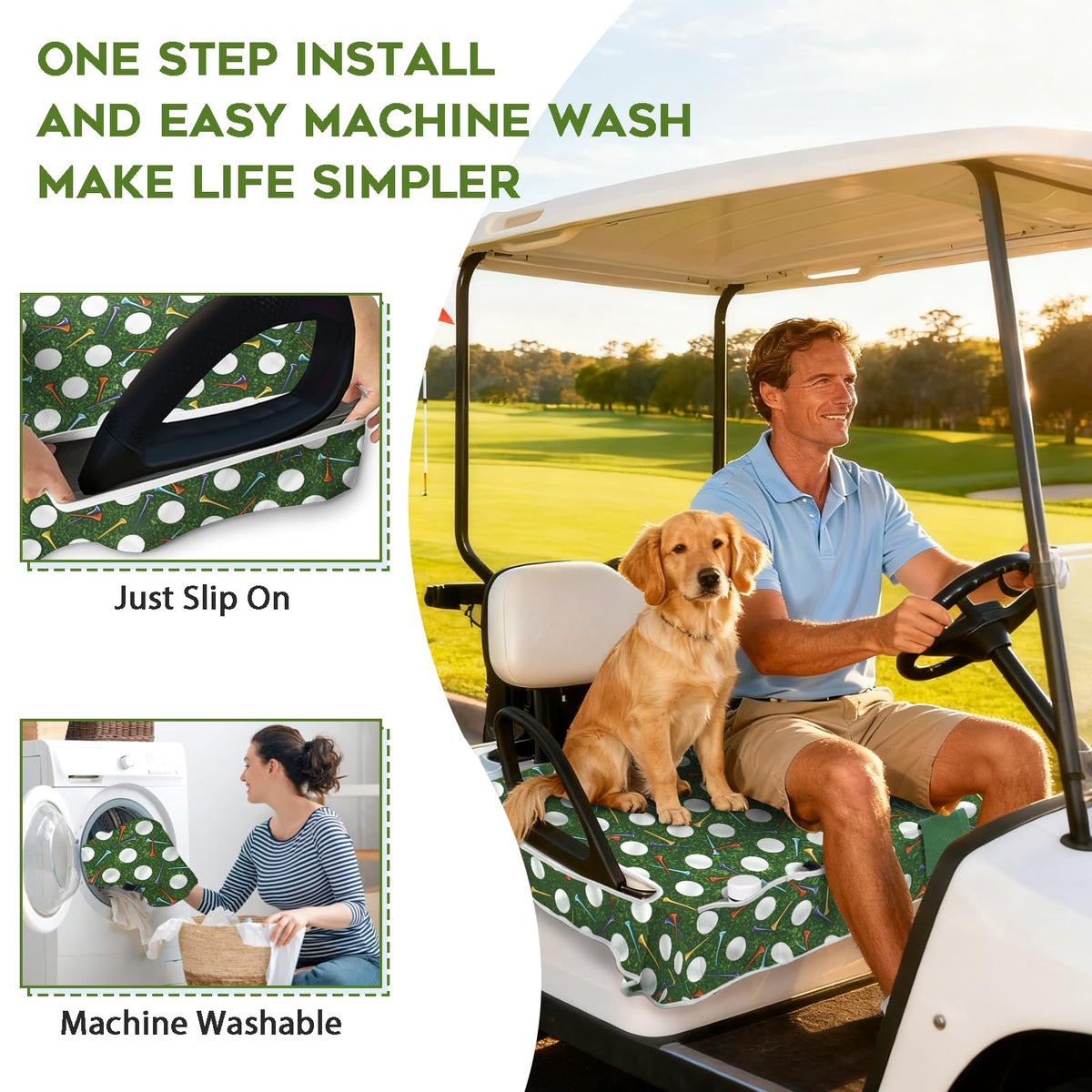 awufncksn machine-washable seat cover simplifies cleaning after rounds.