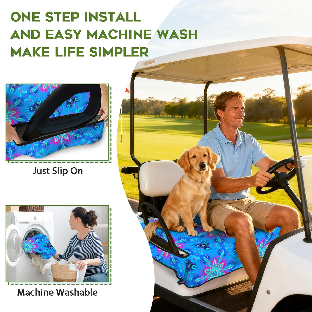 awufncksn machine-washable seat cover for quick cleaning after rounds.