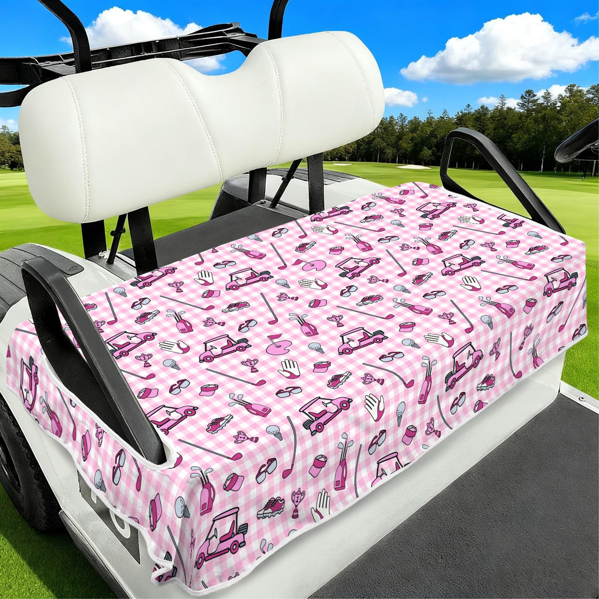 awufncksn pink golf cart seat cover with 2-seat fit protects seats from dust and sweat