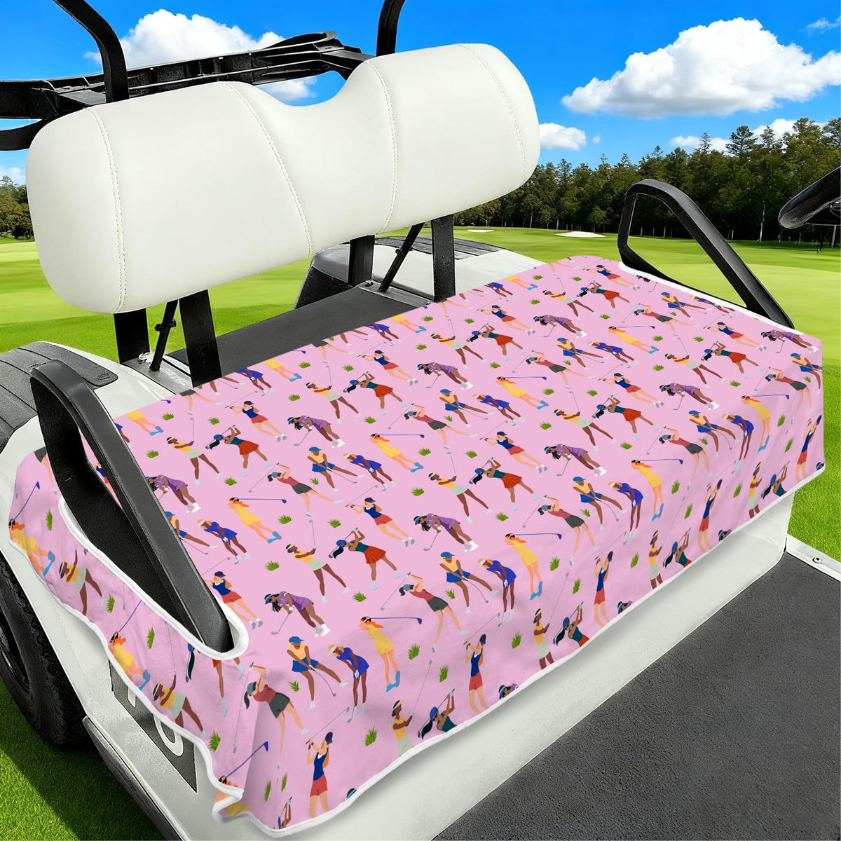 awufncksn pink golf cart seat cover on a 2-seat cart, stylish protection.