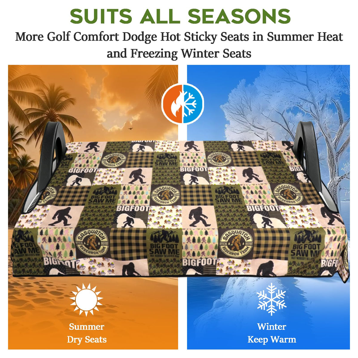awufncksn Sasquatch seat towel blanket design adds playful style to the cart.