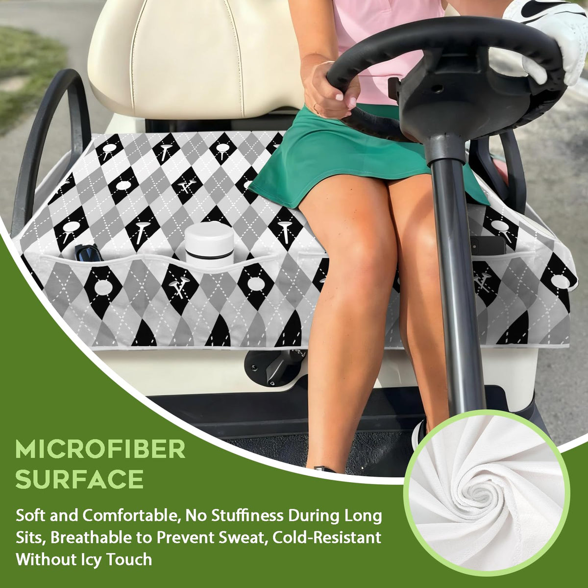 Awufncksn seat cover acting as a dust and dirt barrier on a cart.