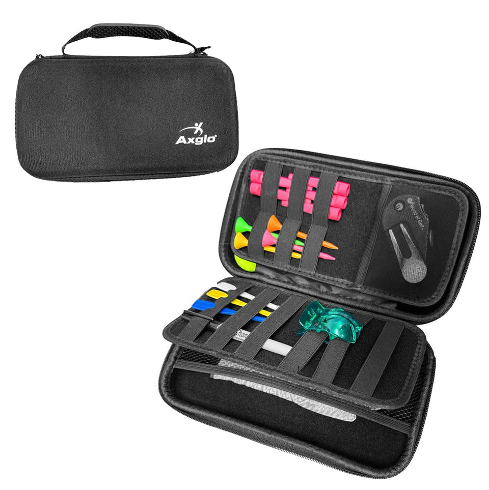 Axglo golf glove holder showing protective hard shell and organized interior