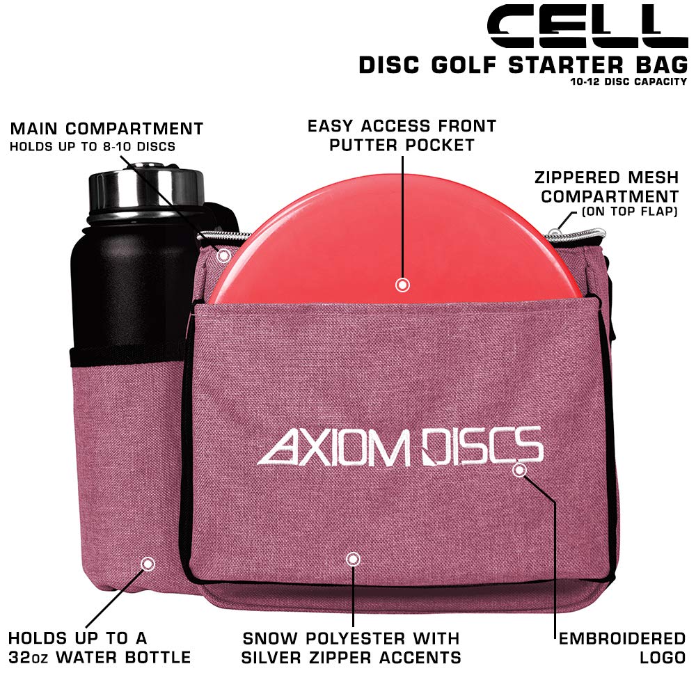 Axiom Discs Cell bag main compartment holds 8-10 discs.