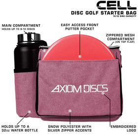 Axiom Discs Cell bag main compartment holds 8-10 discs.