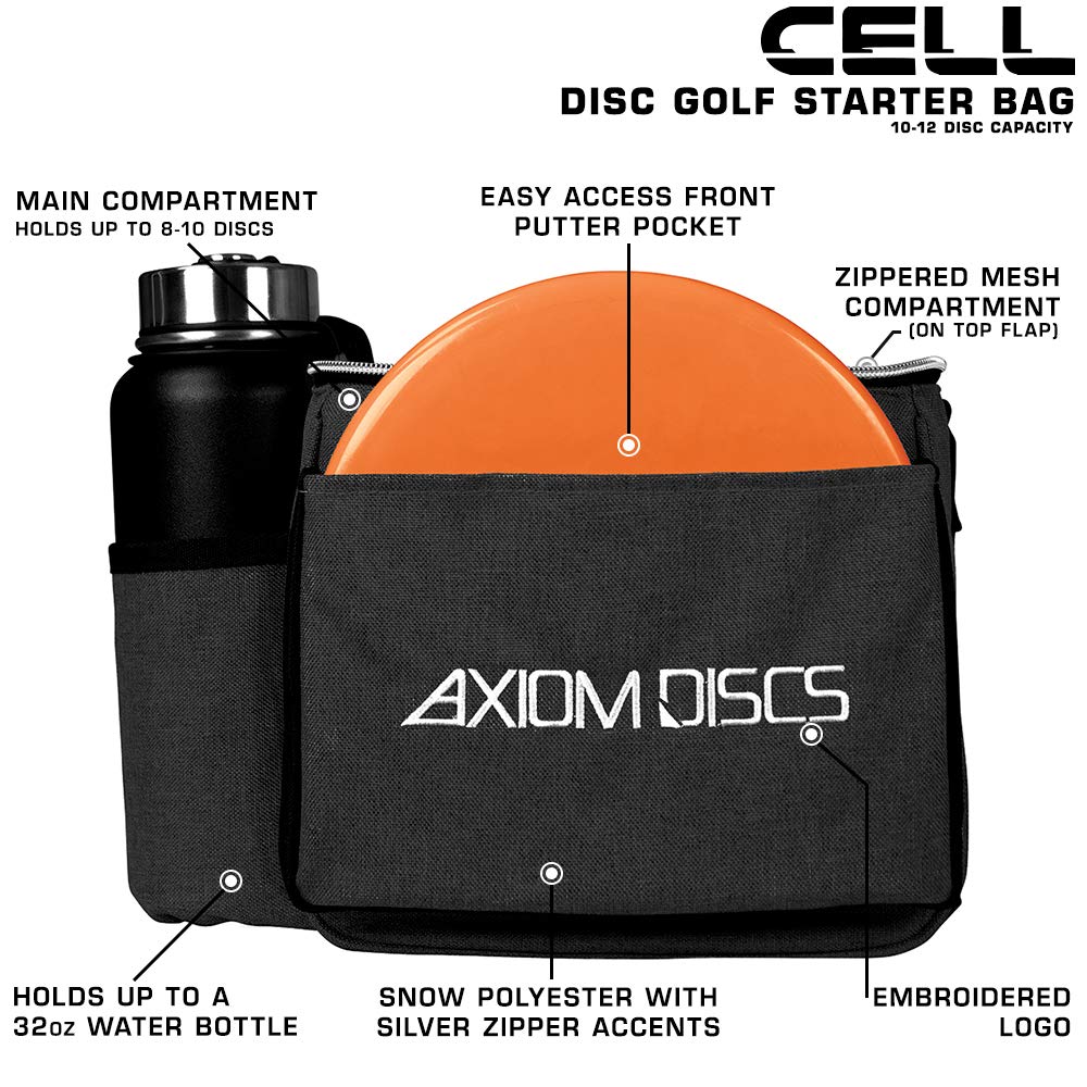 Axiom Discs Cell bag side view highlights lightweight construction for easy carry.