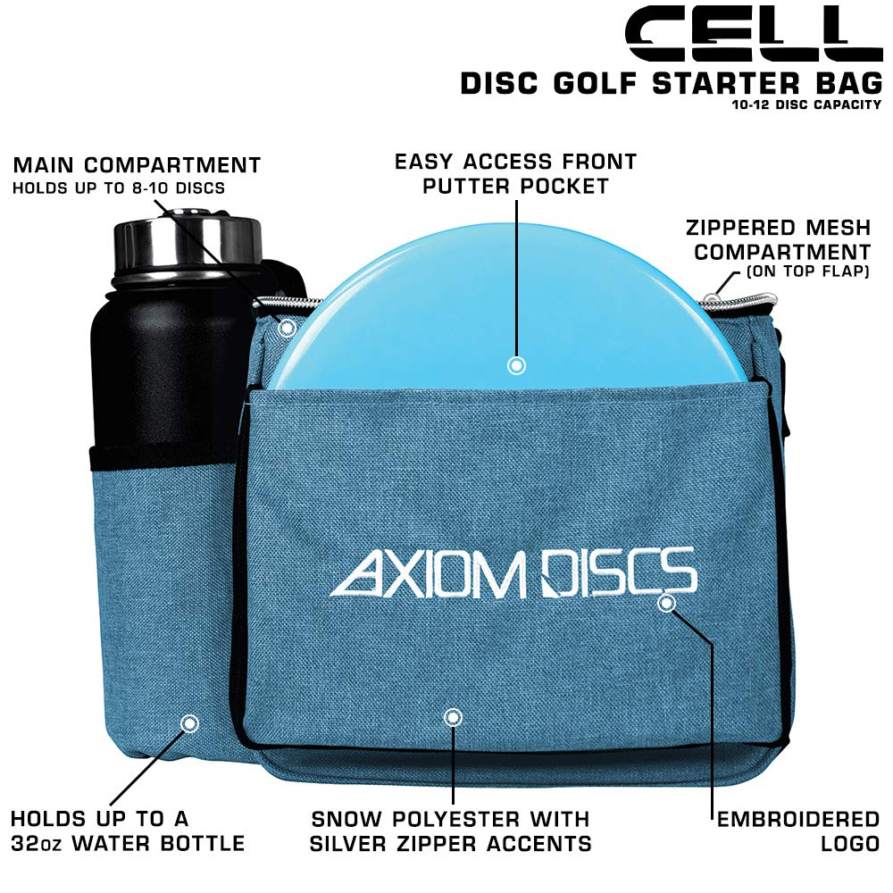 Axiom Discs Cell bag in use on course demonstrates lightweight, portable disc storage.