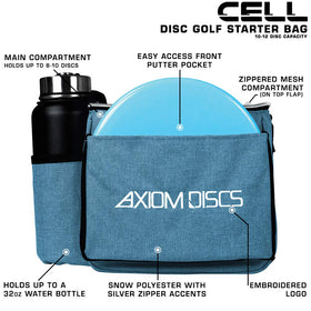 Axiom Discs Cell bag in use on course demonstrates lightweight, portable disc storage.