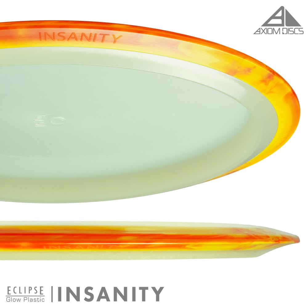 Axiom Eclipse Glow 2.0 Insanity glow-lit night disc for easy recognition.