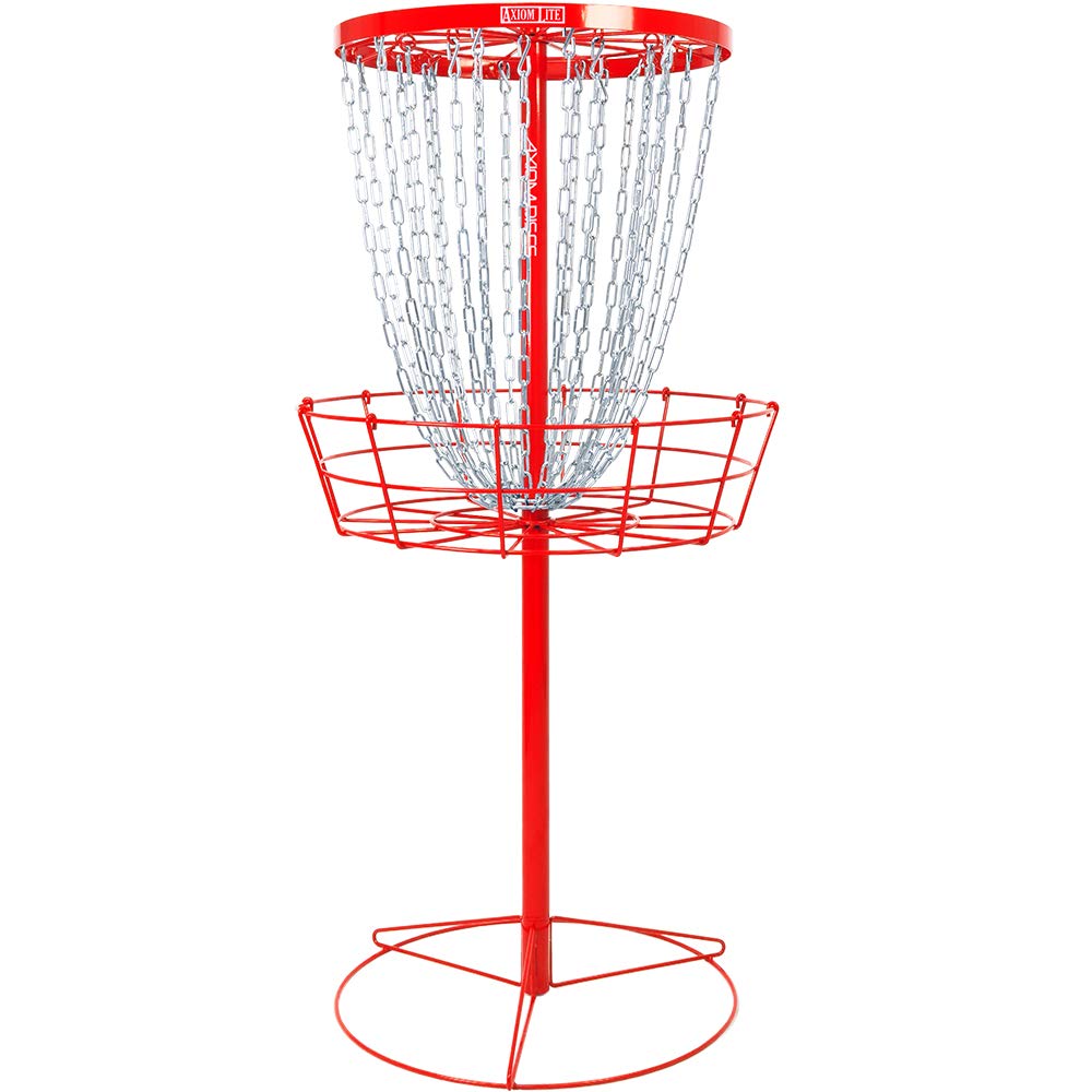 Axiom Discs Lite Basket base provides stable setup for backyard practice.
