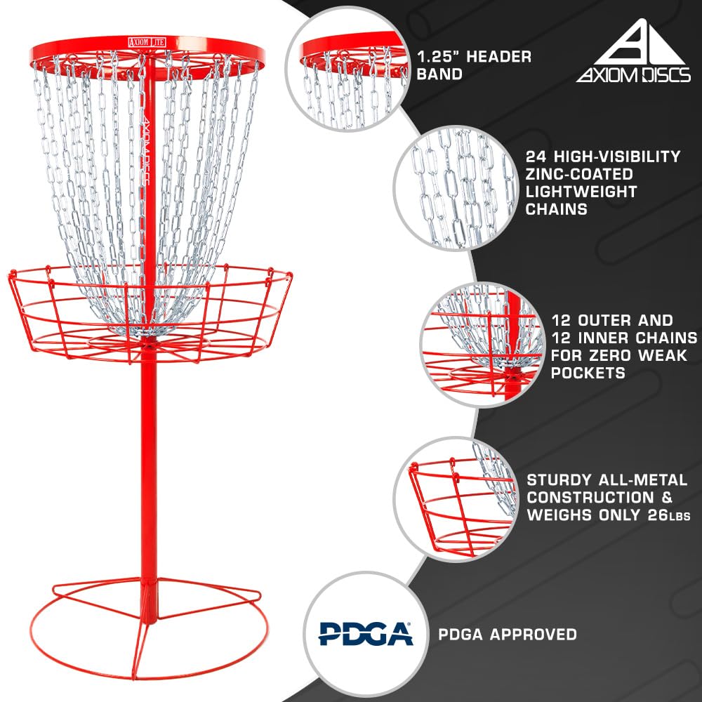 Axiom Discs Lite Basket chains ensure reliable catches during training.