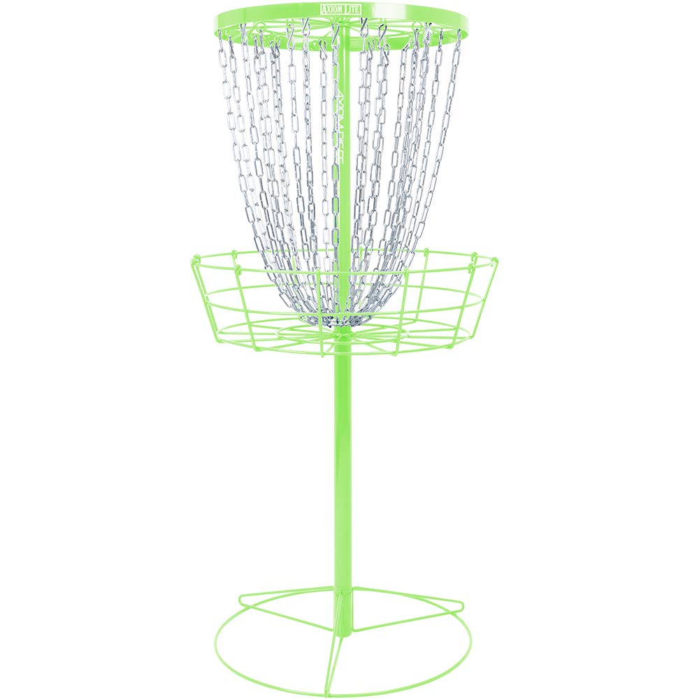 Axiom Discs Lite Basket Lime with 24 lightweight chains improves practice catches.