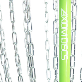 Axiom Discs Lite Basket Lime includes ground stakes for wind stability.