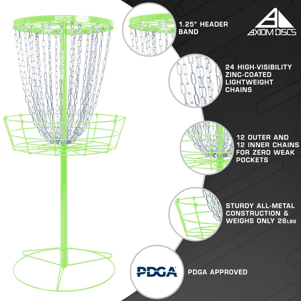 Axiom Discs Lite Basket Lime folds compactly for easy transport and storage.
