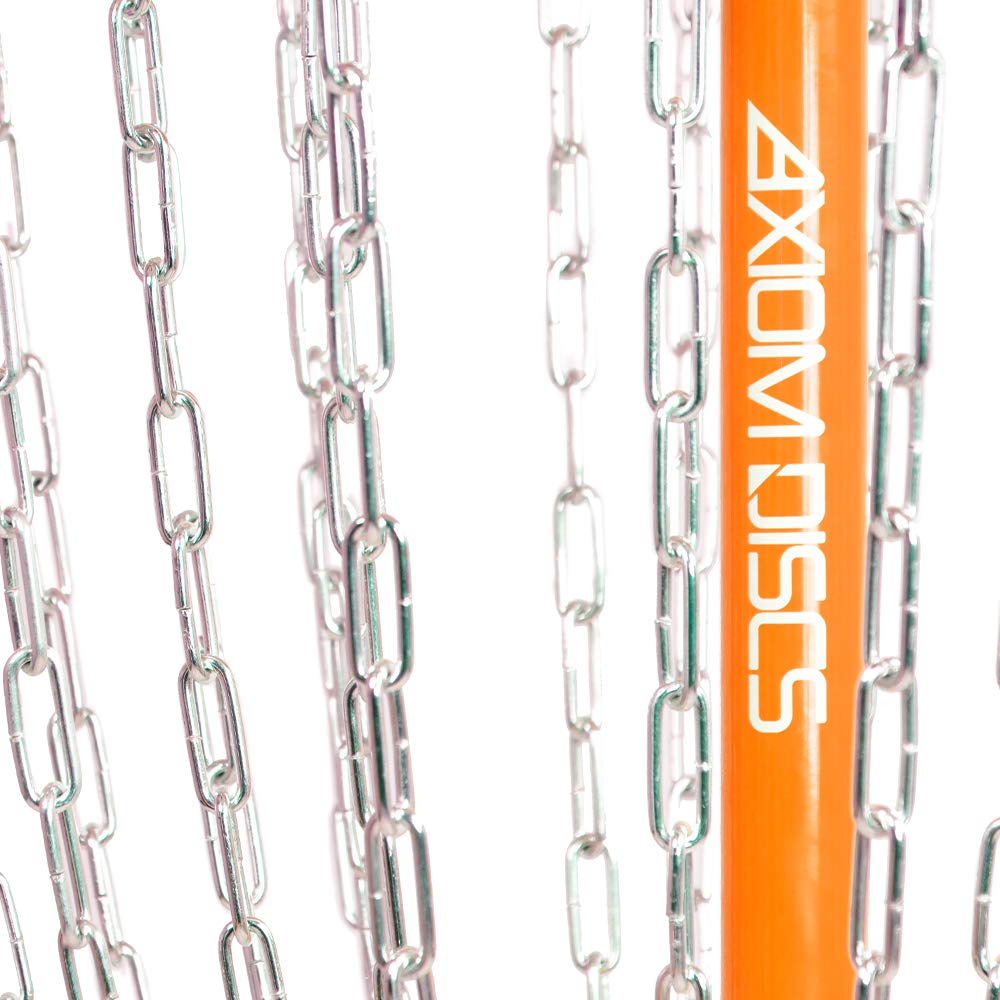 Axiom Discs Lite orange basket base with stakes for stable outdoor use.