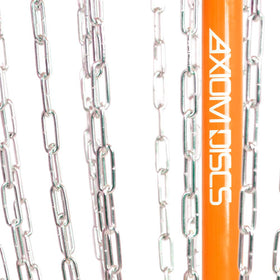 Axiom Discs Lite orange basket base with stakes for stable outdoor use.
