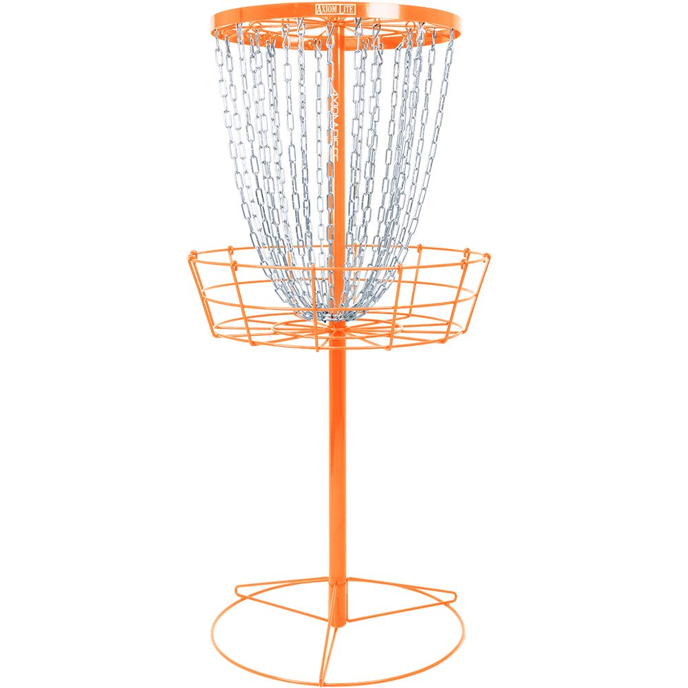 Axiom Discs Lite orange basket front view for durable backyard practice.