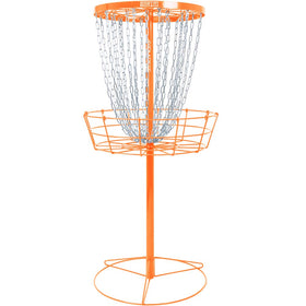 Axiom Discs Lite orange basket front view for durable backyard practice.