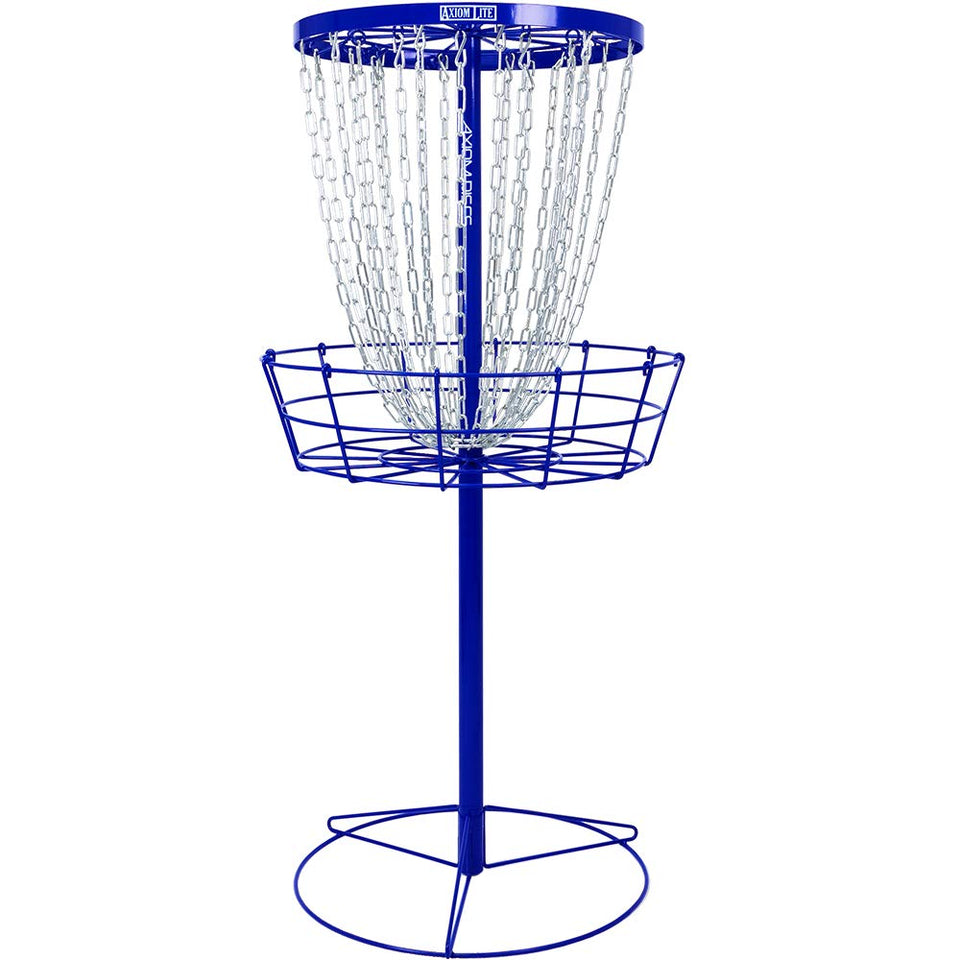 Axiom Discs Lite basket base offering stable outdoor setup for backyard practice.