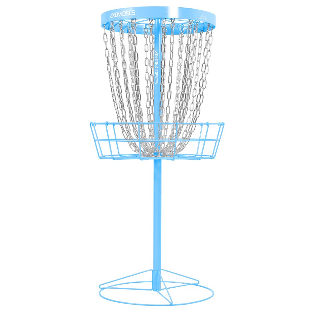 Axiom Discs Pro 24-Chain Basket in light blue, ideal for portable backyard and park practice.