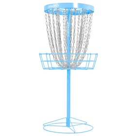 Axiom Discs Pro 24-Chain Basket in light blue, ideal for portable backyard and park practice.