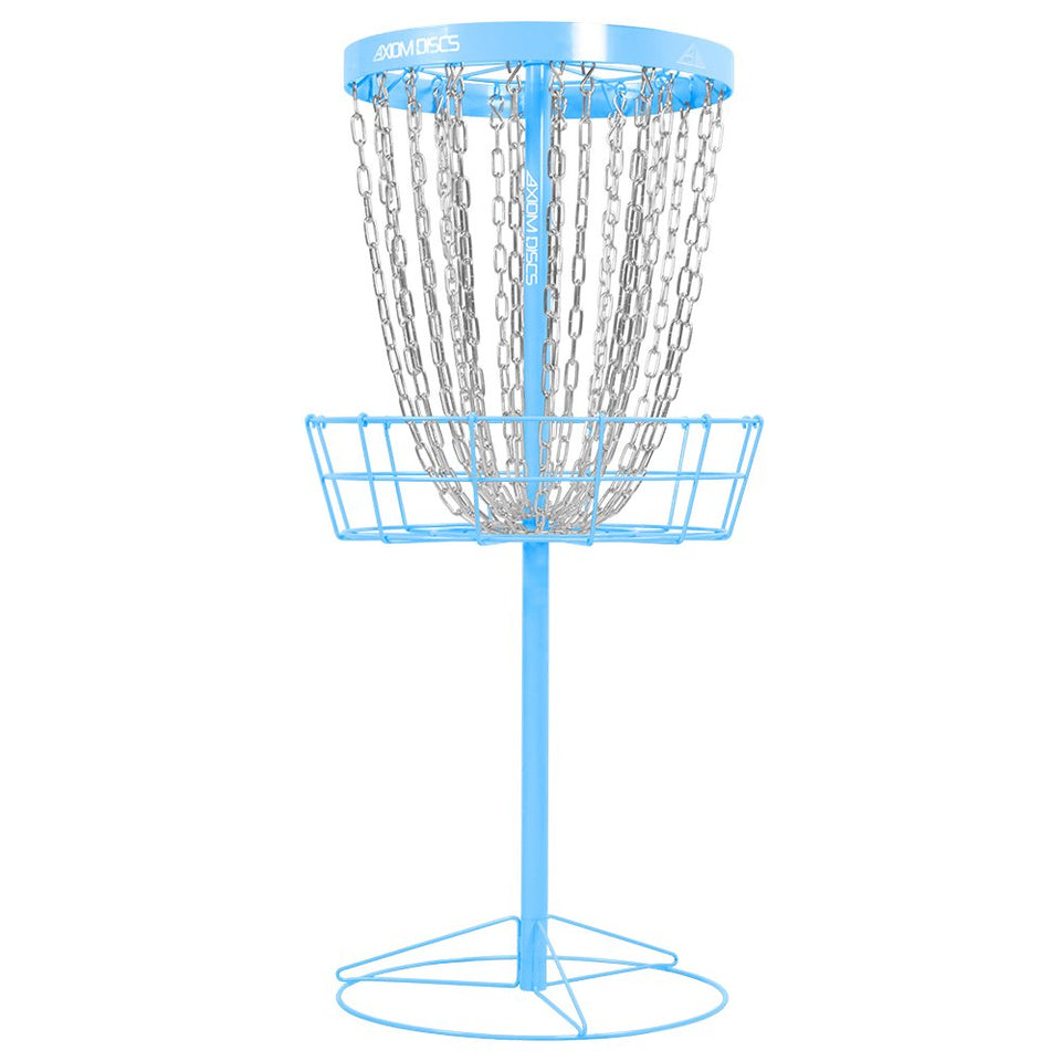 Axiom Discs Pro 24-Chain Basket in light blue, ideal for portable backyard and park practice.