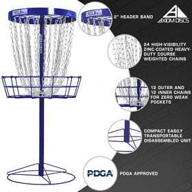 Axiom Discs Pro 24-Chain Basket base and stakes ready to anchor against wind