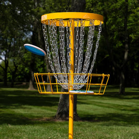 Axiom Discs Pro yellow PDGA-approved basket for realistic play