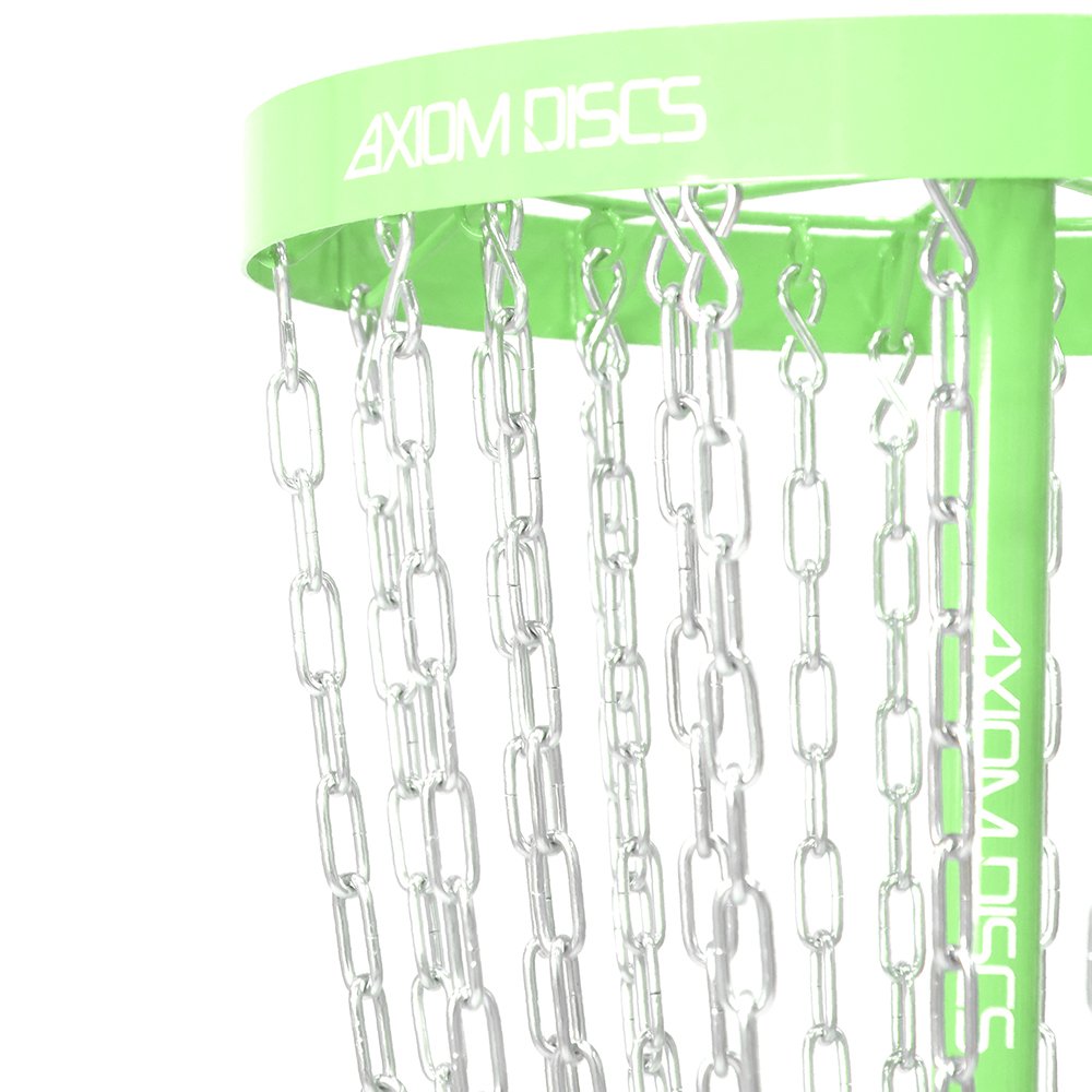 Axiom Discs Pro cage in lime supports quick assembly for practice.