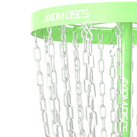 Axiom Discs Pro cage in lime supports quick assembly for practice.