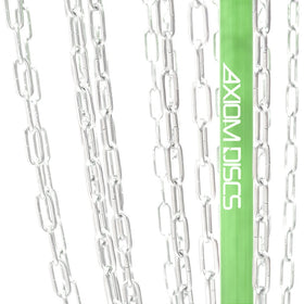 Axiom Discs Pro top cap in lime aligns chains securely for better catches.
