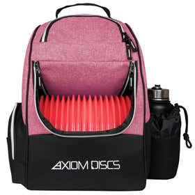 Axiom Discs Shuttle backpack in Heather Red with easy-access front pocket for essentials.