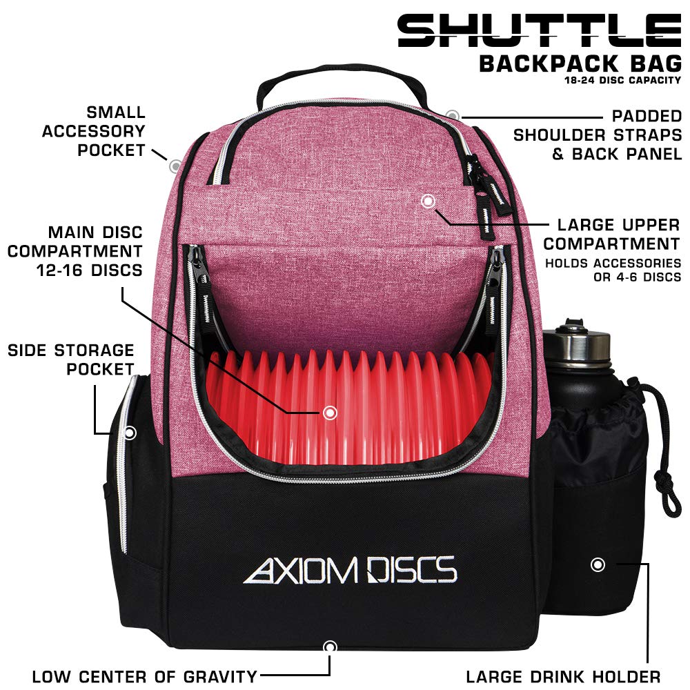 Axiom Discs Shuttle main compartment holds 18+ discs for quick on-course changes.