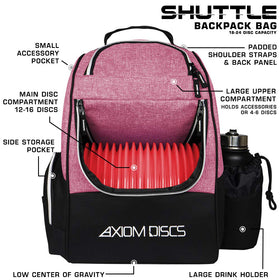 Axiom Discs Shuttle main compartment holds 18+ discs for quick on-course changes.