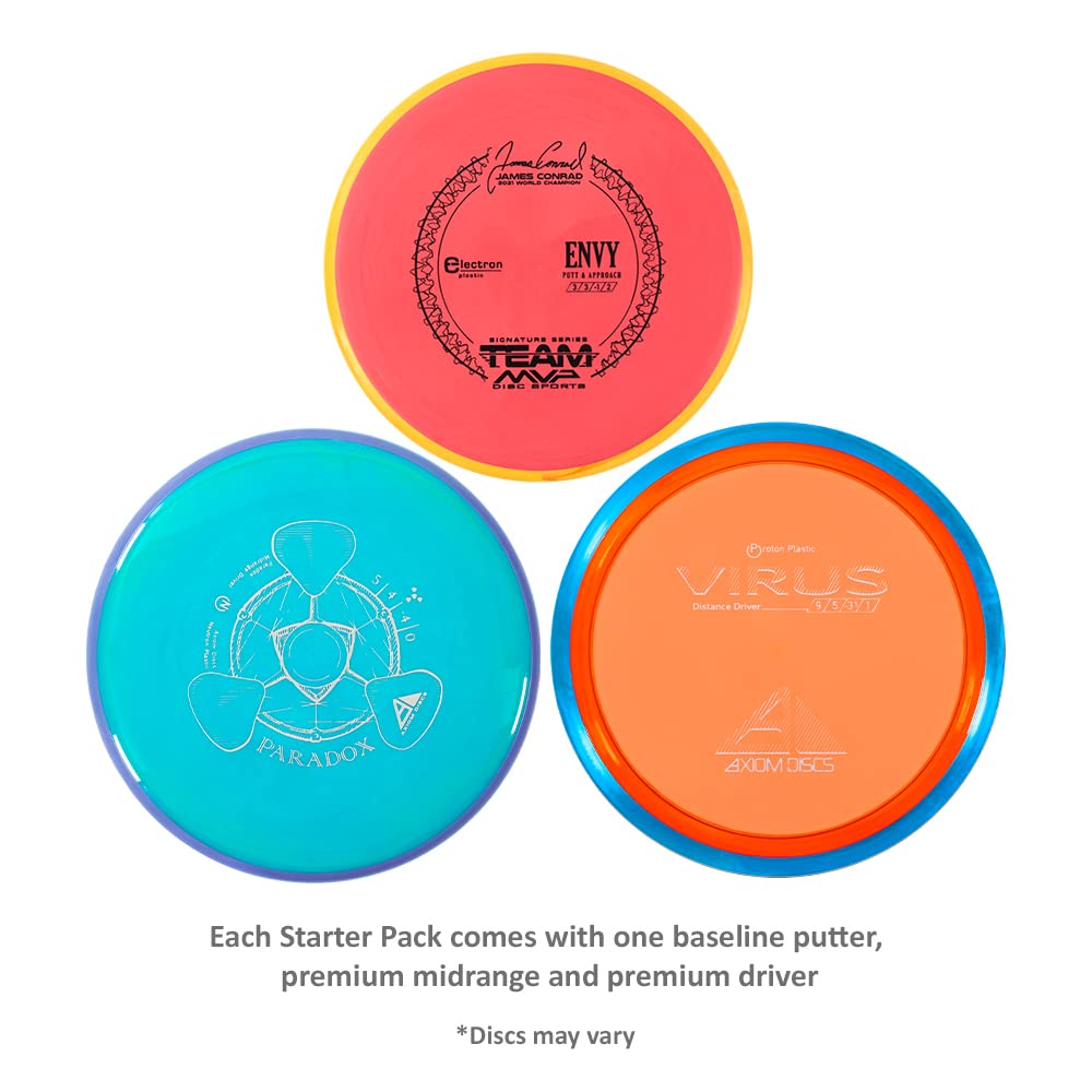 Axiom Discs three-disc set displayed with Electron Putter among premium plastics