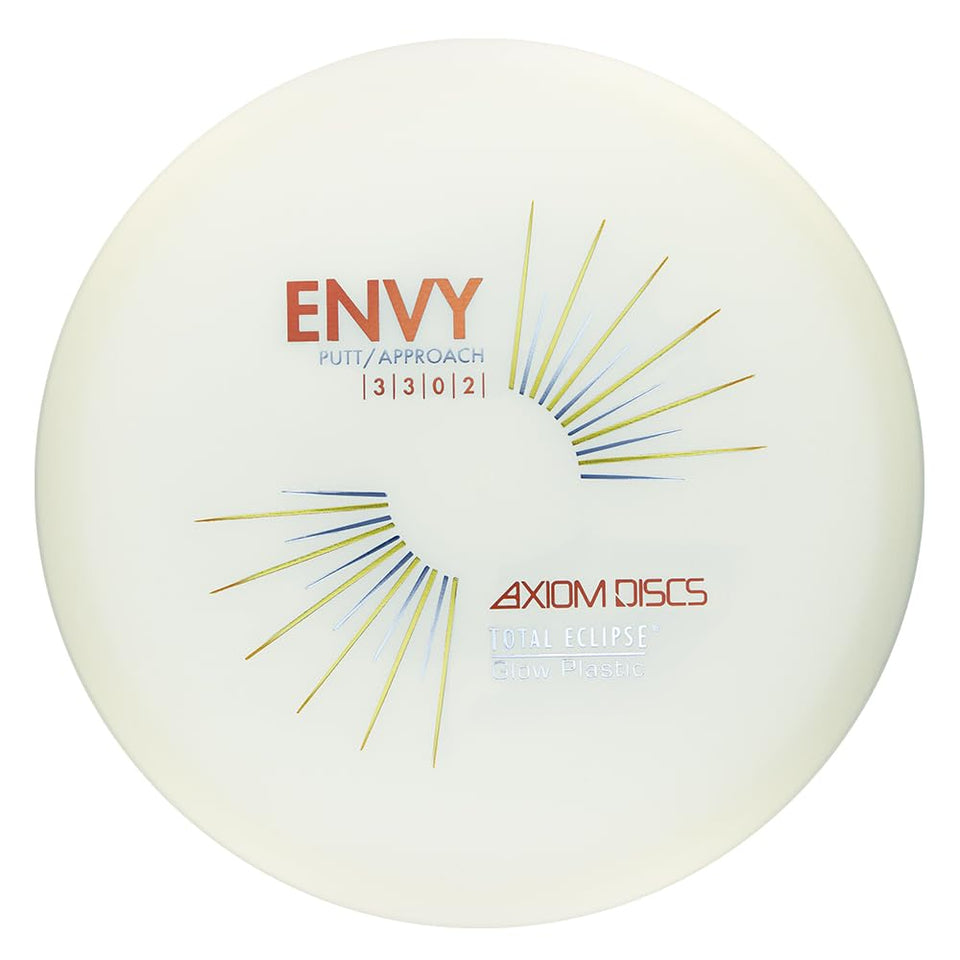Axiom Discs Total Eclipse Glow 2.0 Envy with green glow core and rim for night visibility.