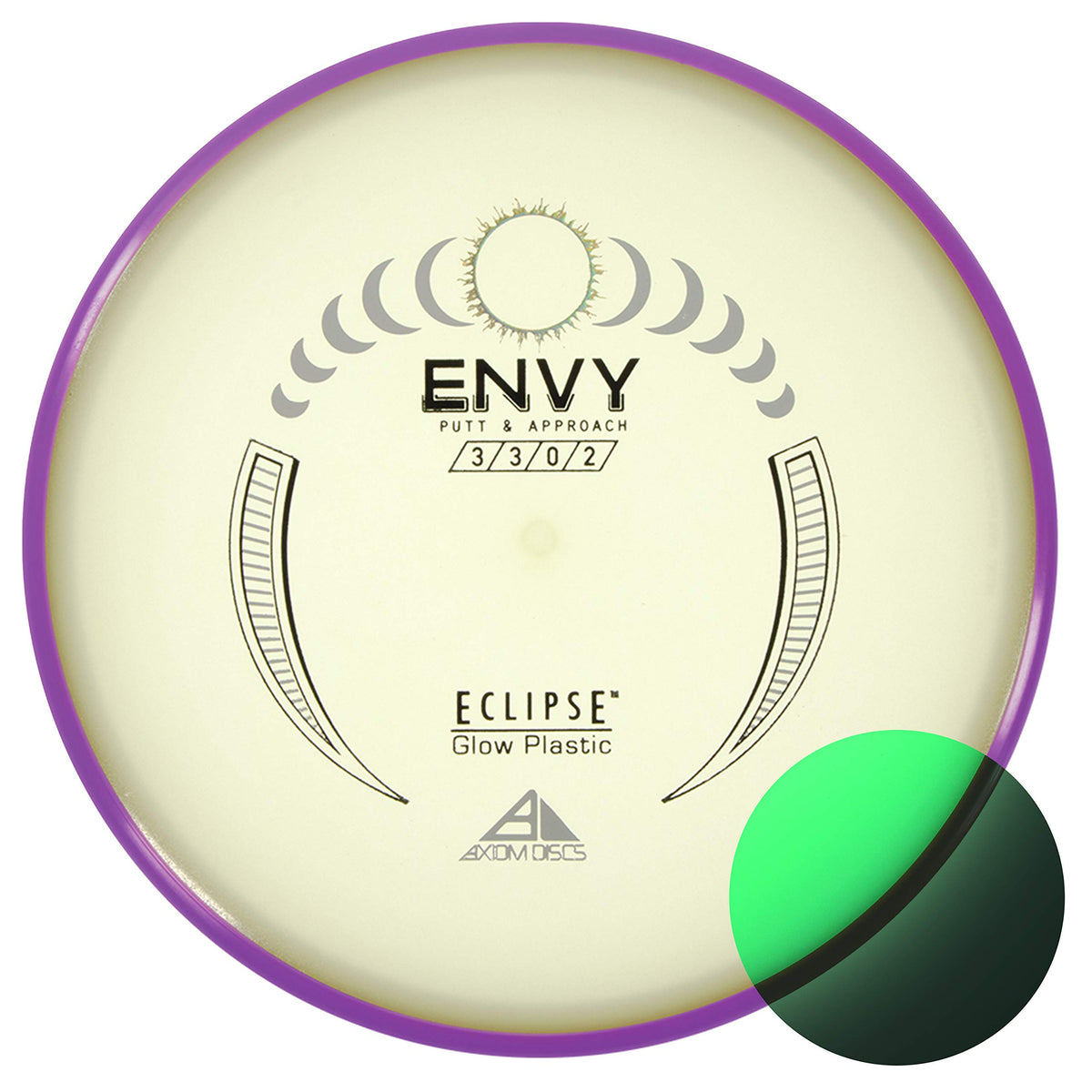 Axiom Envy Eclipse Glow 2.0 putter held for confident short-range shots.