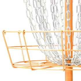 Axiom Pro orange ground stakes secure setup against wind.