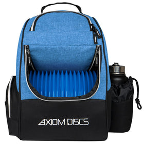 Axiom Discs Shuttle Backpack front view in Heather Blue for easy on-course transport
