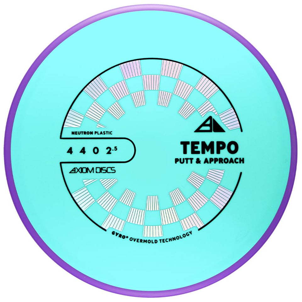 Axiom Tempo Neutron putter front view shows stable low-profile design for precise putting.