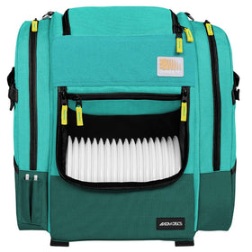 Axiom Discs Voyager Pro backpack full view showing ergonomic balance for longer rounds.