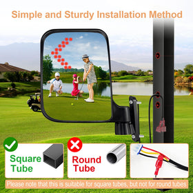Axylar folding golf cart mirrors prevent scratches when parking.