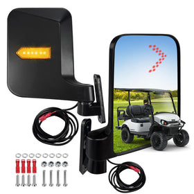 Azzoia golf cart mirror with turn signal for enhanced reverse visibility.