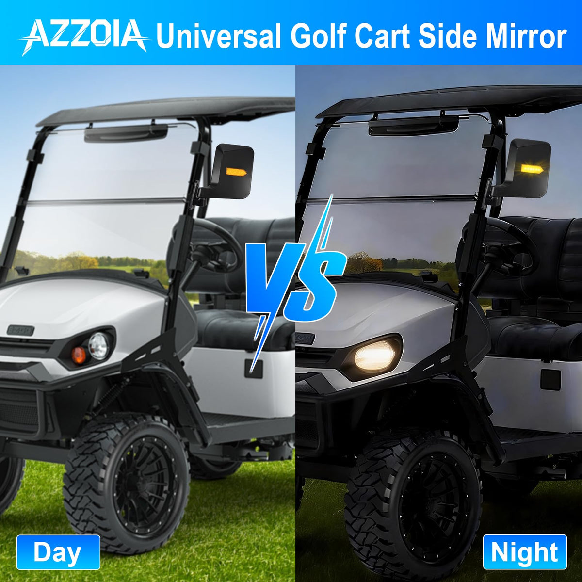 Azzoia side mirror kit with marker lights for day and night visibility.