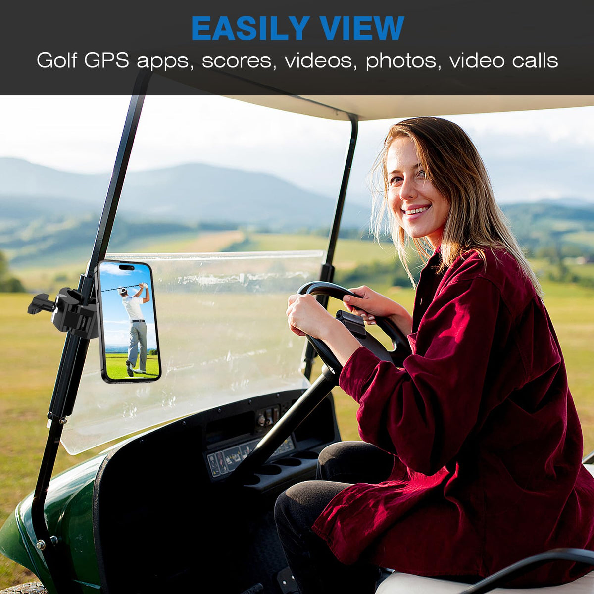 Azzoia mounted on a golf cart, ready for navigation and calls