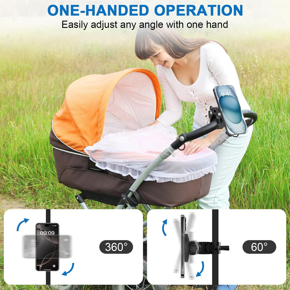 Azzoia universal mounting for prams, bikes, and carts.