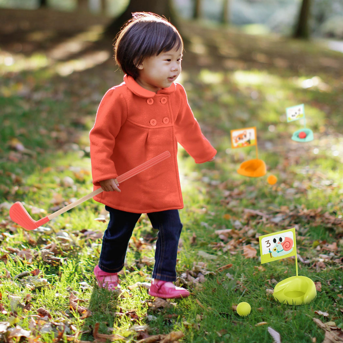 B. toys Hole-in-Fun golf set supports shared play and social interaction.